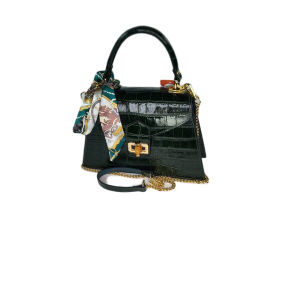 Genuine Charlie Leather "Teresa" Emerald Green Croc Print Handbag/Crossbody–NWT - Picture 1 of 13